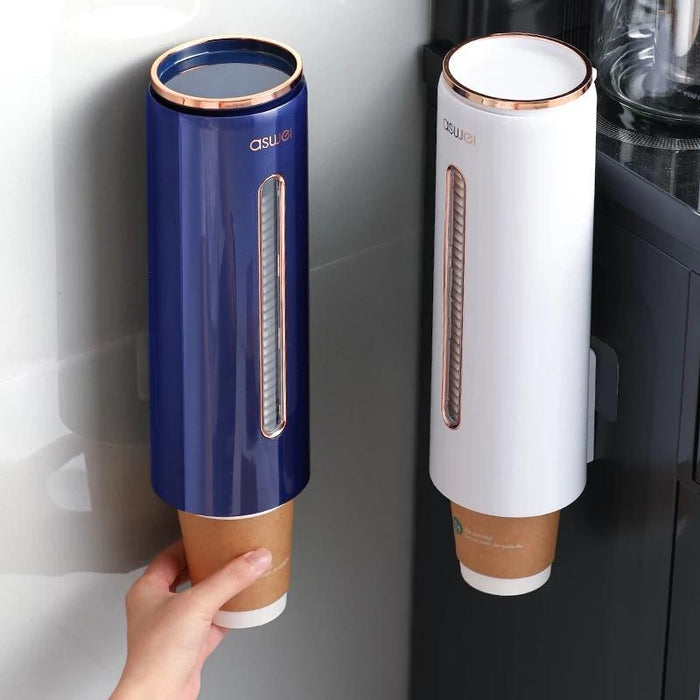 A person taking a cup from a Wall Mounted Disposable Cup Storage