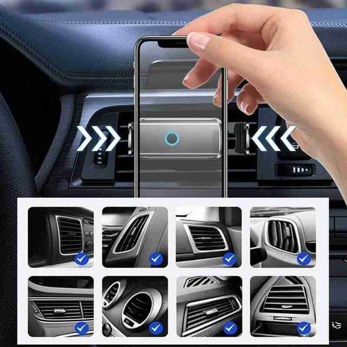 Someone is placing a phone into the Automatic Sensor Intelligent Car Mobile Phone Holder