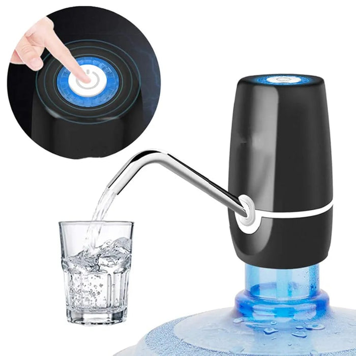 A Person is Pressing the Button Of Automatic Wireless Water Dispenser Pump and Water Gets Pumped.