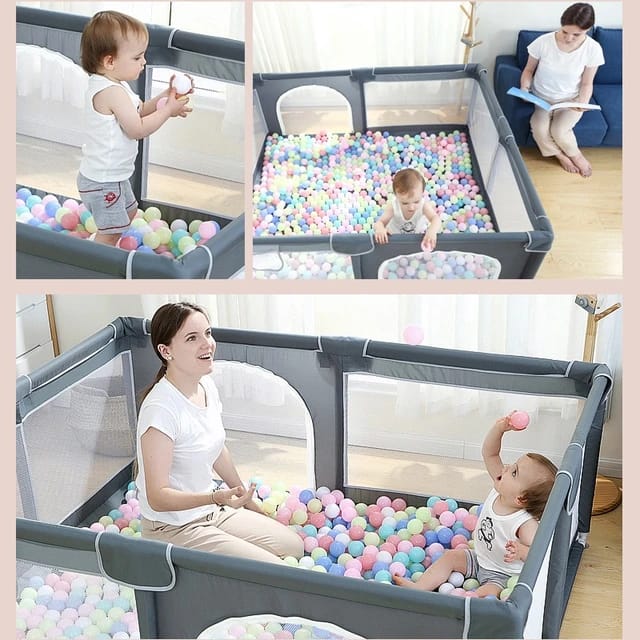 Mother and Baby Playing Inside a Baby Playpen.