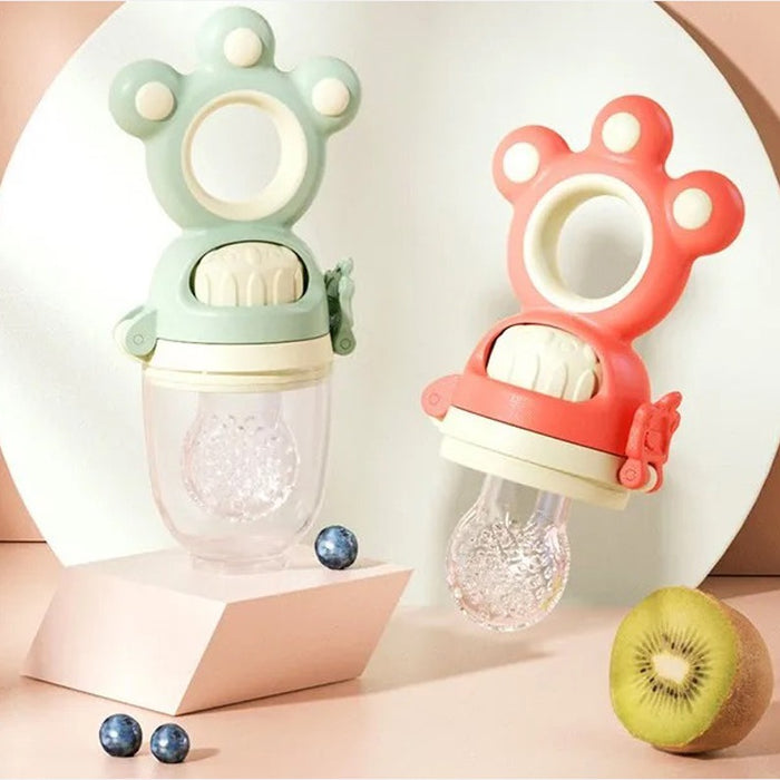 Showcasing 2 Baby Fruit Feeders in Green and Orange colors