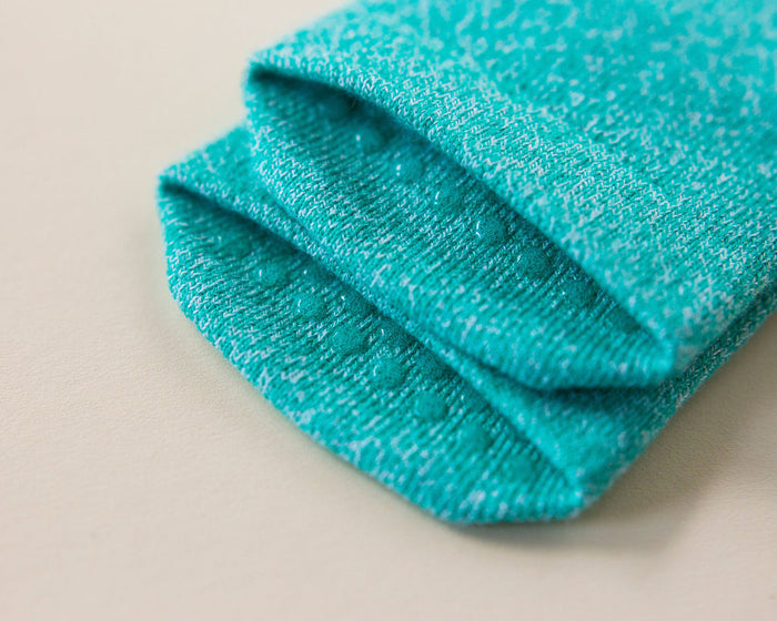 Clarissa ankle socks: close-up of teal ankle sock toes. Squid Socks, the brand seen on Shark Tank.