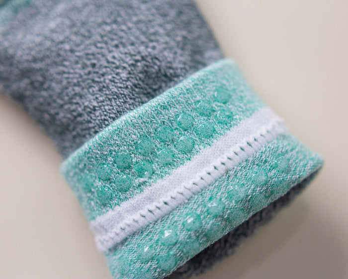 Chris cotton crew socks: close-up of terry knit inside a mint cuff. Squid Socks, the brand seen on Shark Tank.