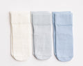 Casen kids socks: three socks in ivory and two shades of pale blue. Squid Socks, the brand seen on Shark Tank.