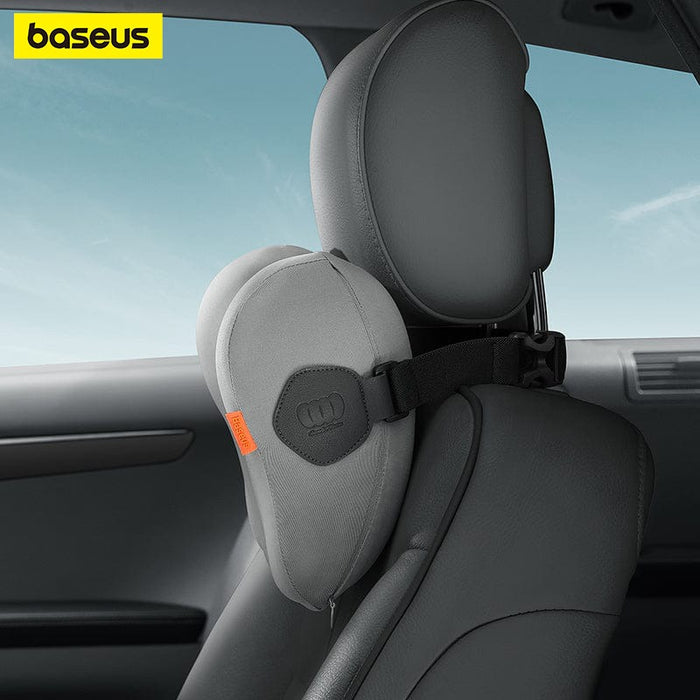 Baseus ComfortRide Car Headrest Neck Pillow is Attached on the Seat Of Car.