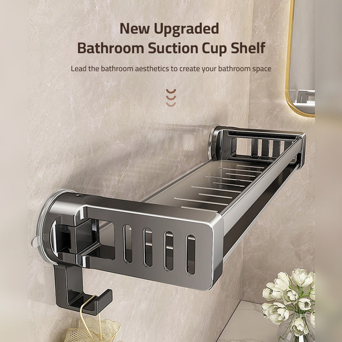 A Bathroom shelf rack is Attached to the Wall Of Bathroom Area.
