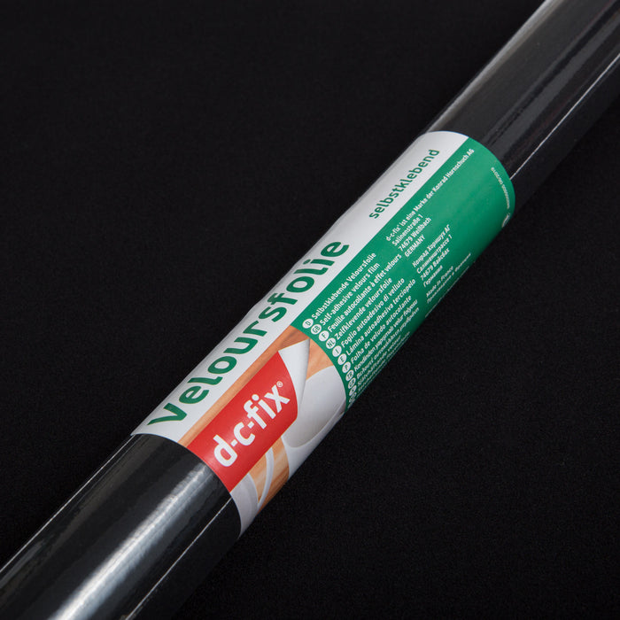 Roll of Velour Stoffe d-c-fix vinyl on a black background