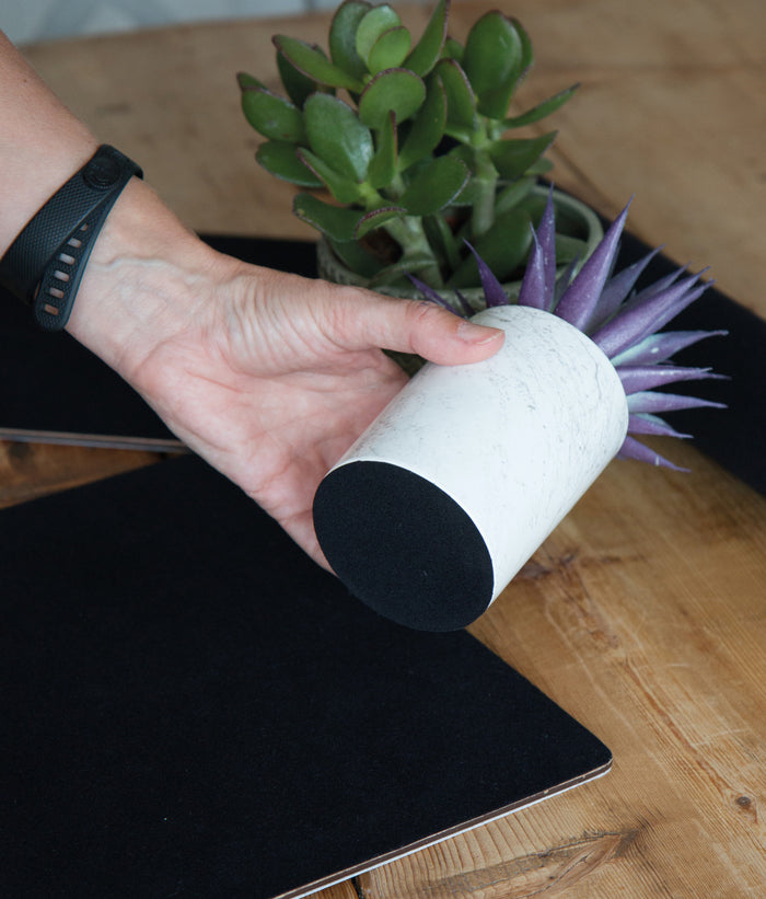 velour vinyl on the back of a vase