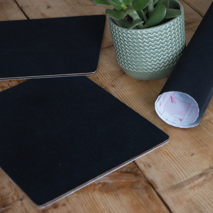 Black adhesive velour vinyl on placemats
