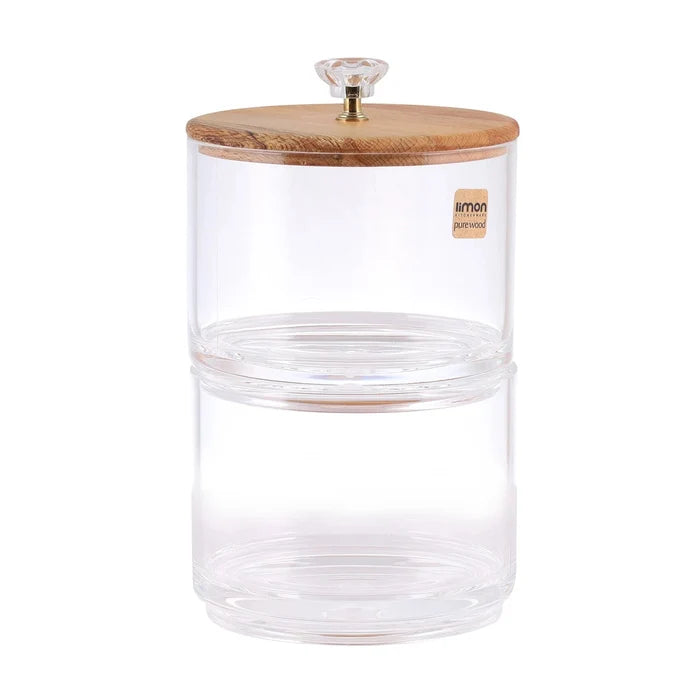 A Two Layer Candy Jar with Wooden Lid.