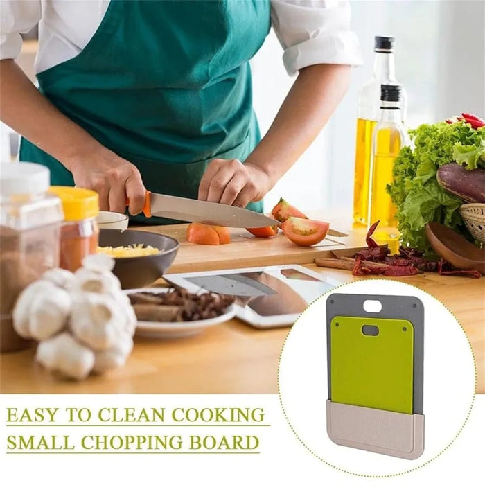 Someone is Cutting Food On Chopping Board Set.