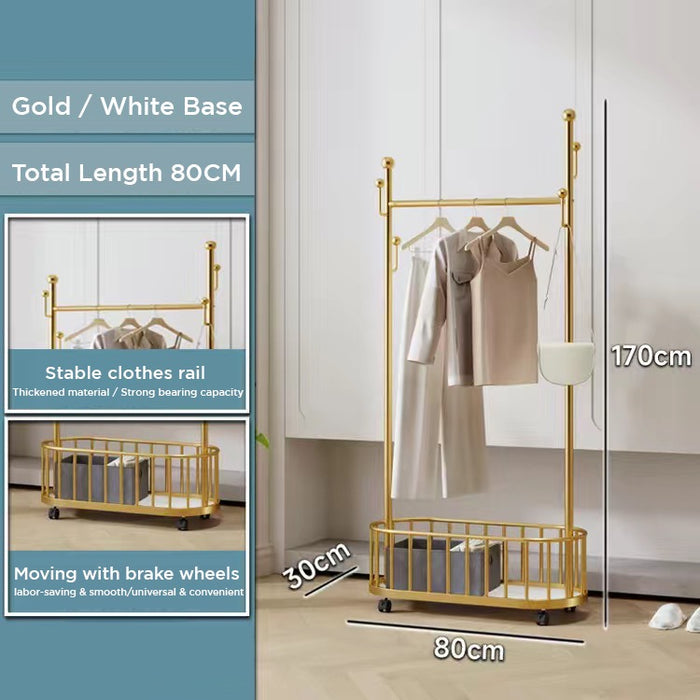 Classic Minimalist Modern Metal Clothing Stand Wardrobe Garment Storage Rack with Wheel with its size
