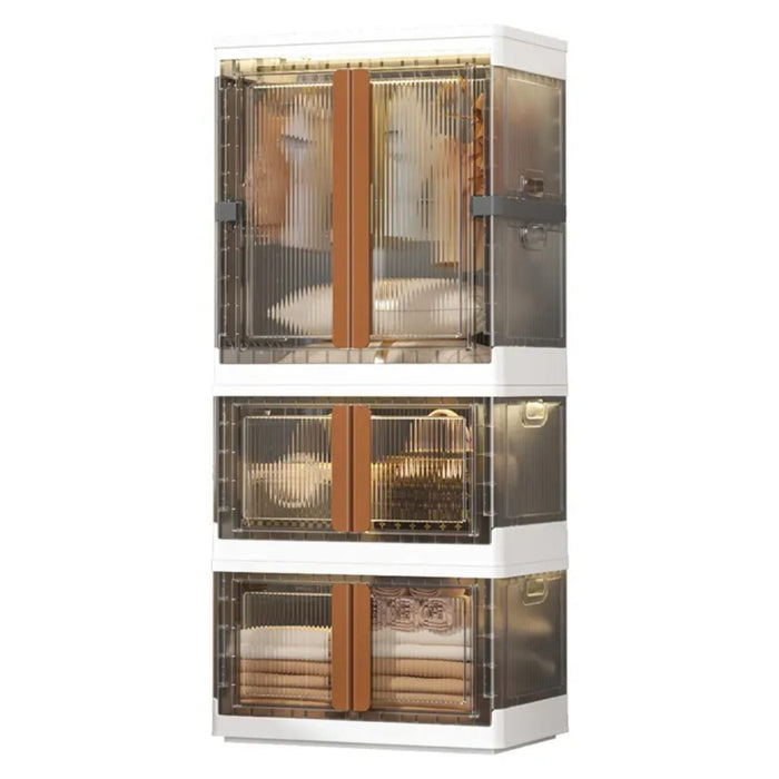 Stackable Storage Bins Organized with Clothes.