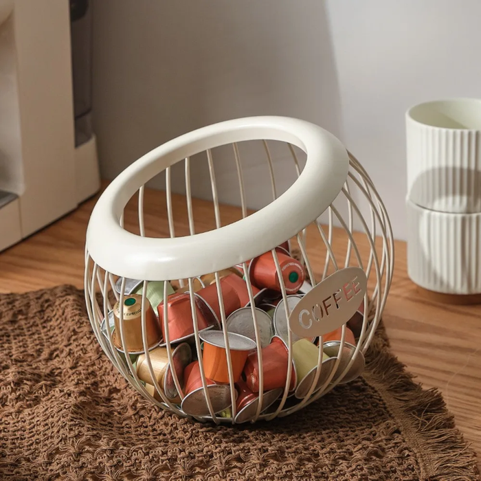 A Coffee Pod Holder with Coffee Pods.