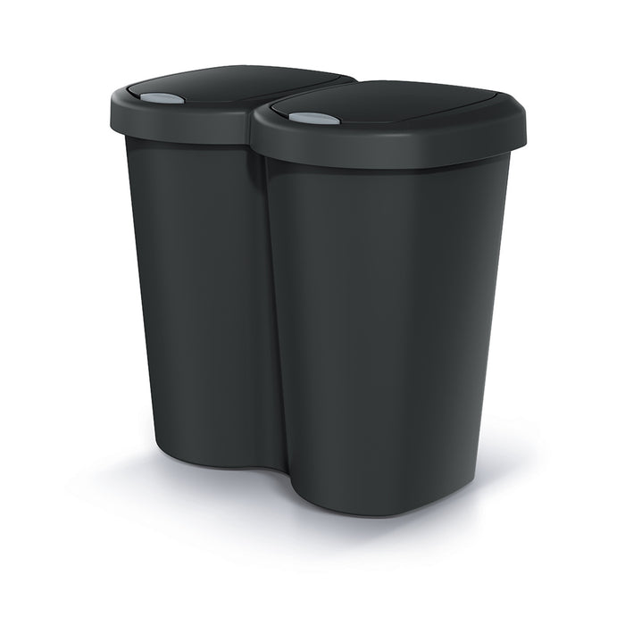 Compacta B Duo wastebasket, black, capacity 40L, one compartment, two lids, wall-mounted version, NDBS40-S411