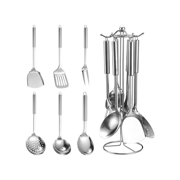 Cooking Spoon Serving Tools with Stand Organizer, Stainless Steel Kitchen Utensil Set