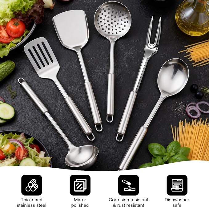 Cooking Spoon Serving Tools Placed along with Veggies.