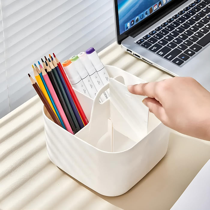 A Hand is arranging the Desk Organizer organized with stationaries.