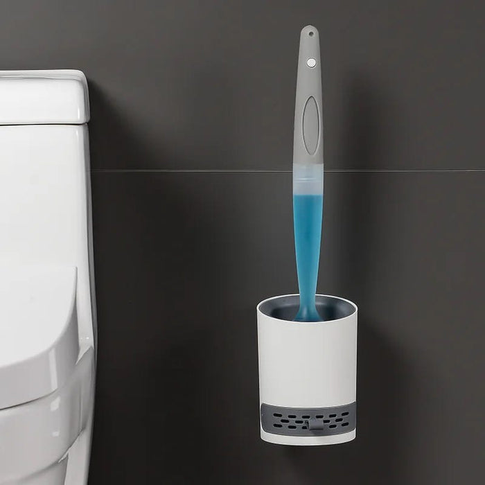 Refillable Toilet Cleaning Brush Attached On The Wall Of Toilet.