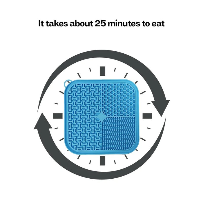 Blue textured mat with a clock outline and text indicating 25 minutes on a white background