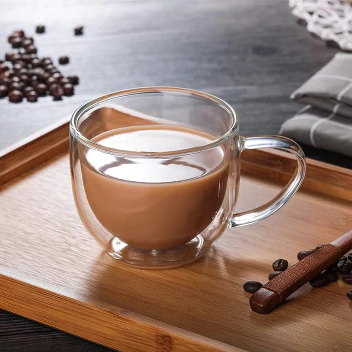 Double Wall Glass Cups with Handle - Transparent Tea Coffee Mugs [2 Pcs]