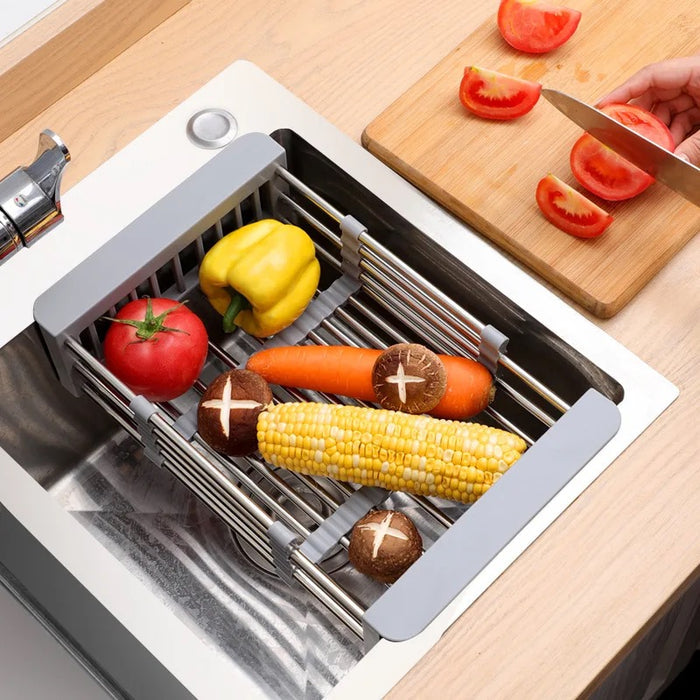Expandable dish drying and washing basket with some items in it