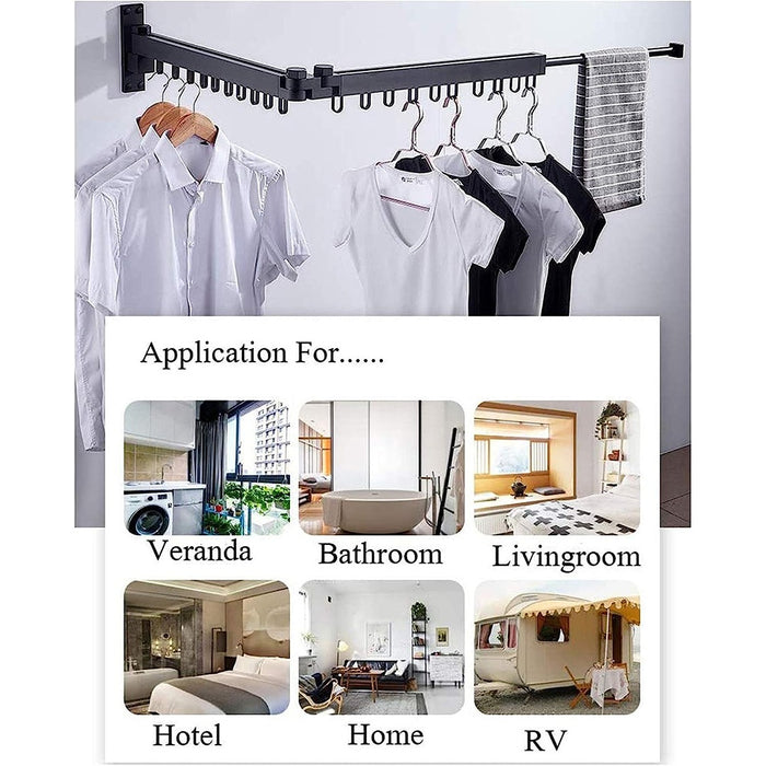 Image showcasing Collapsible Drying Hanger mounted on a wall along with another collage image which shows the suitable places to mount it