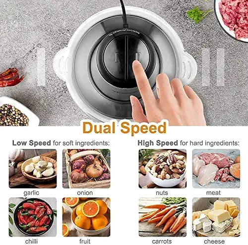A Person is Pressing The Button Of Extra Power Stainless Steel Electric Meat & Food Grinder.