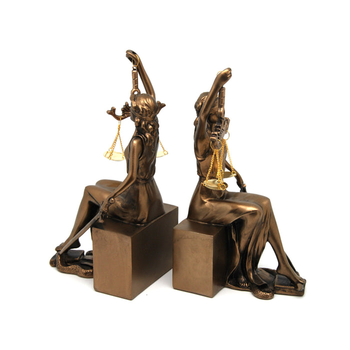 Figurines of Themis with scale and sword, book rests, Queen Isabel, 2 pieces