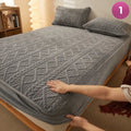 Fitted Size Washable Thicken Quilted Velvet Solid Color Mattress Bedsheet.