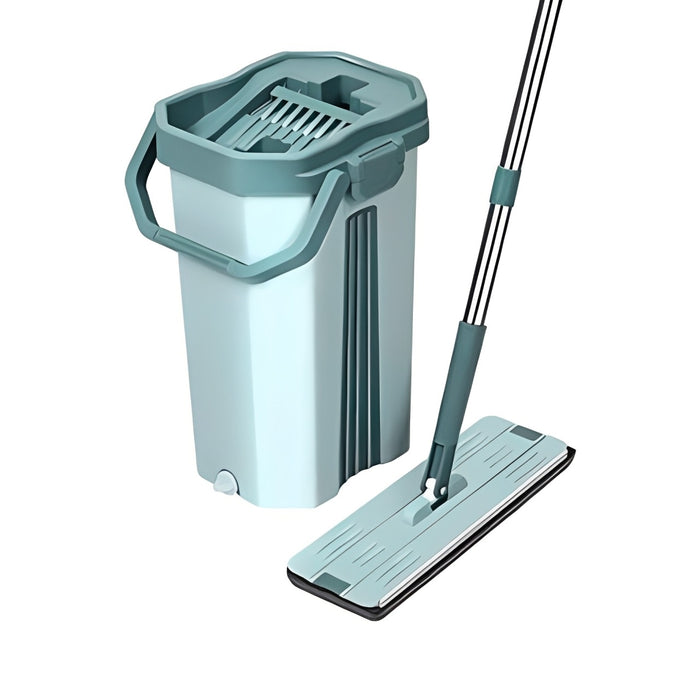 A Flat Floor Mop Hands-Free Squeeze Bucket Set.