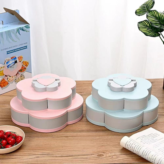 2 Flower Design Snack Box kept on a table next it's box,1 in pink and 1 in blue color