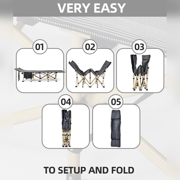 Setting Up Steps Of Folding Camping Bed with Mattress.