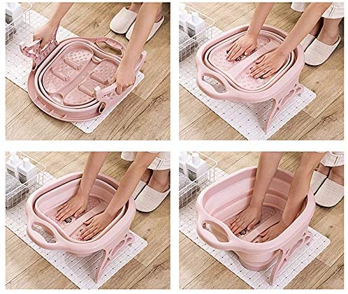 Folding Foot Tub Portable Foot Wash Tub Massage Bucket Travel Folding Bucket with 4 Massage Balls Bathing Feet