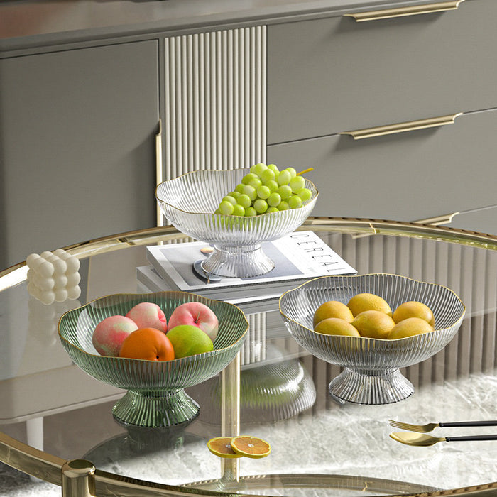 Three Different Colors Of Fruit Bowl Trays are Organized with Fruits.