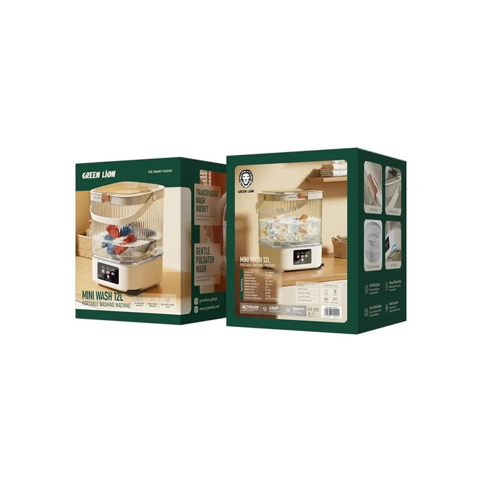 Green Lion 12L Portable Mini Washing Machine packaging on a white background