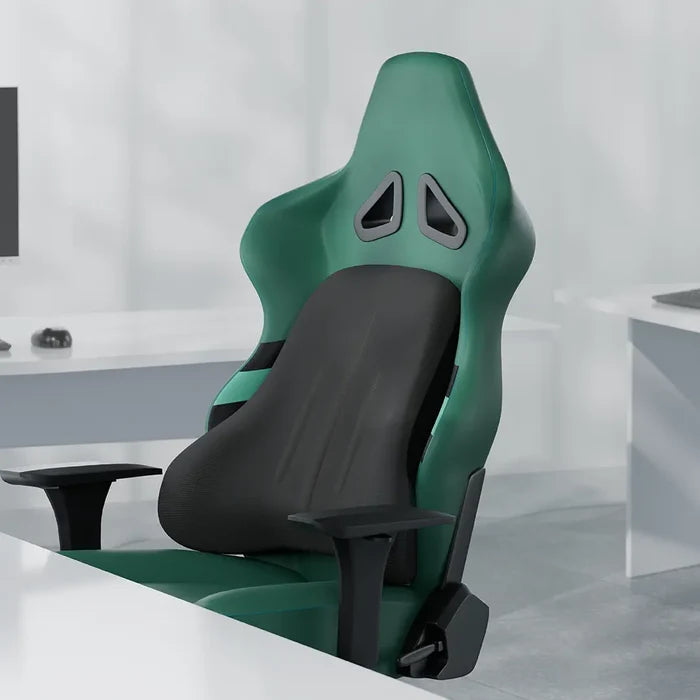 Modern gaming chair with Green Lion Comfort Mate Seat Cushion design in a minimalistic room.
