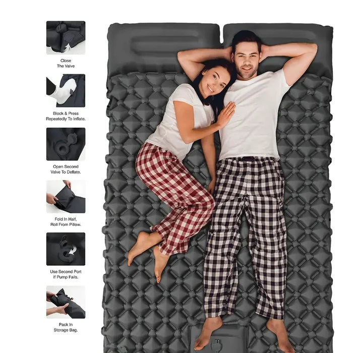 A Couple is Resting On a Green Lion Double Air Bed Inflatable Mattress