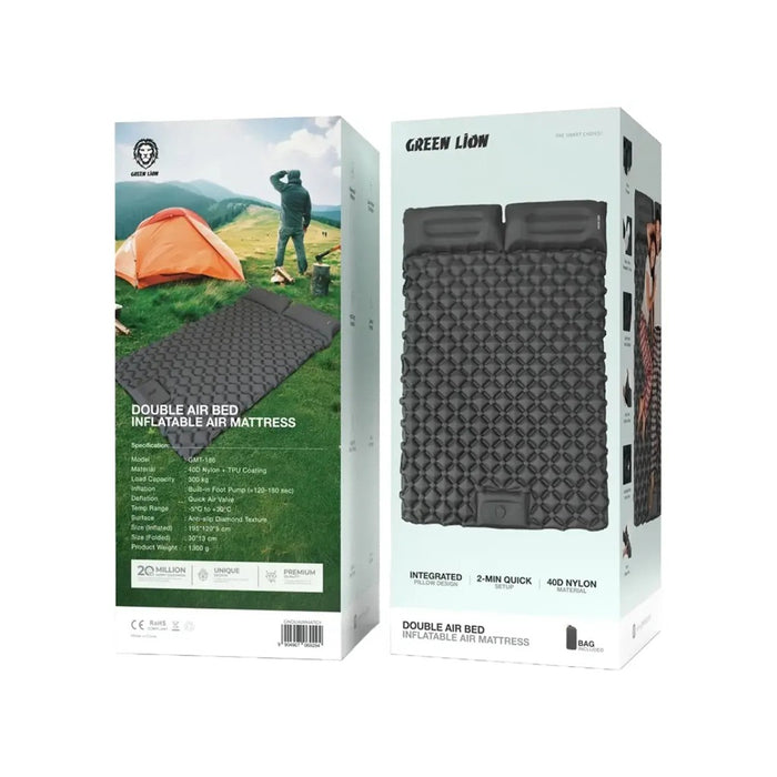Package f A Couple is Resting On Green Lion Double Air Bed Inflatable Mattress.