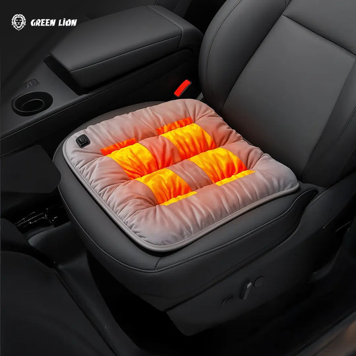 Green Lion Electric Heat Pad Heating Seat Cushion with visible brand 'Green Lion' on a car seat.