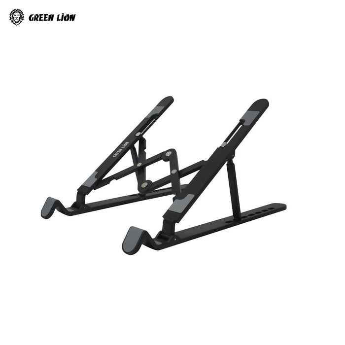Black Unfoldable laptop stand by the brand Green Lion displayed on a clean white background.