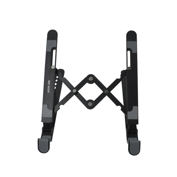 Black unfoldable laptop stand by the brand Green Lion displayed on a clean white background.