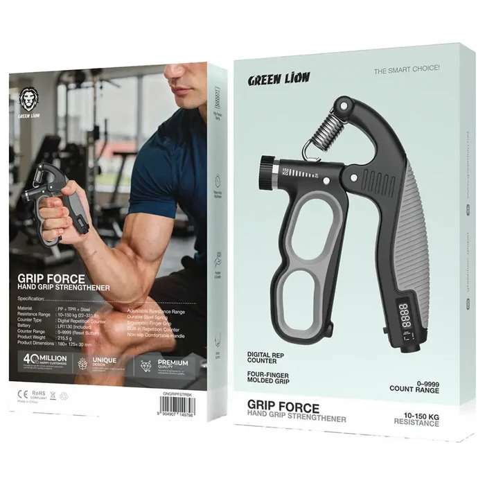 Green Lion Grip Force Hand Grip Strengthener with packaging on a white background