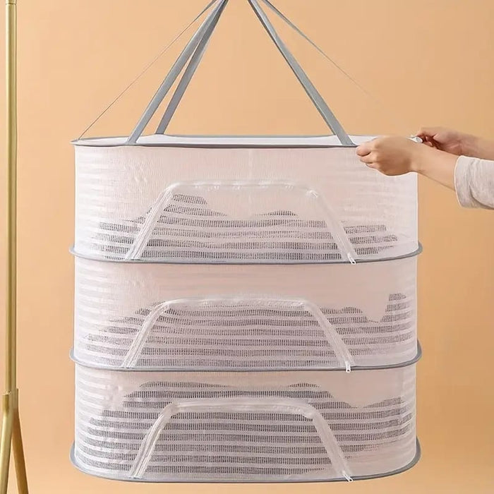 A Person is Arranging Herb Drying Rack Net.