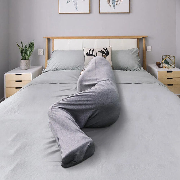 A Man is Sleeping in a Wearable Sleep Pod.