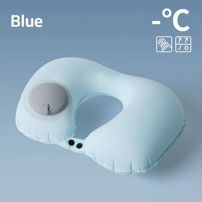 Inflatable U-Shape Travel Neck Pillow in a blue color
