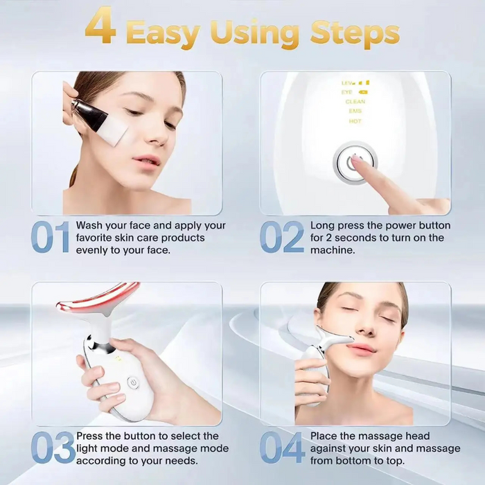 A Women is demonstrating the usage steps of Intense Pulsed Light Wrinkle Reducing Instrument.