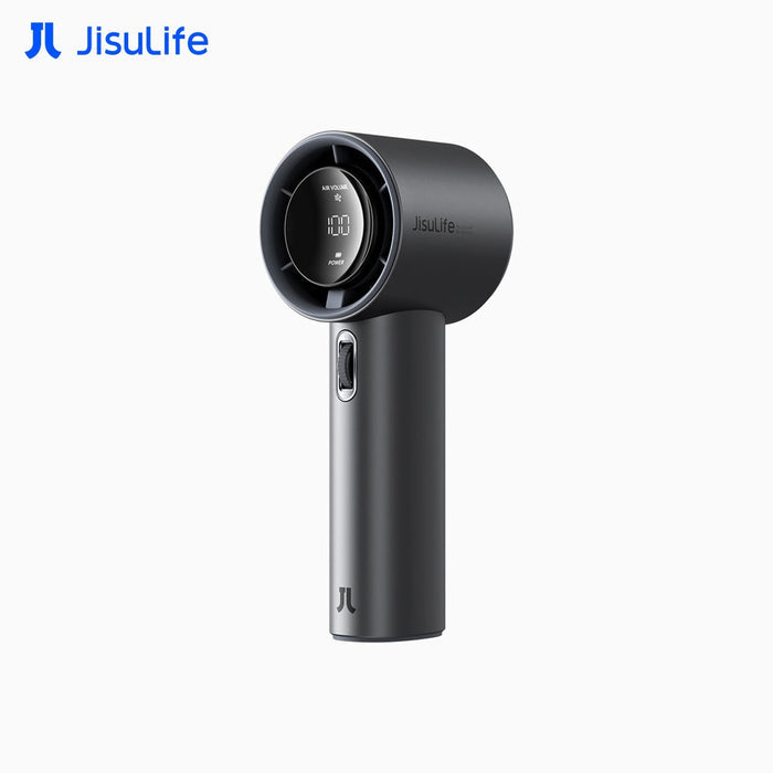 A JisuLife Handheld Fan Pro1 S in matte black, shown from a three-quarters angle on a light gray background with the JisuLife brand logo in the top left corner.