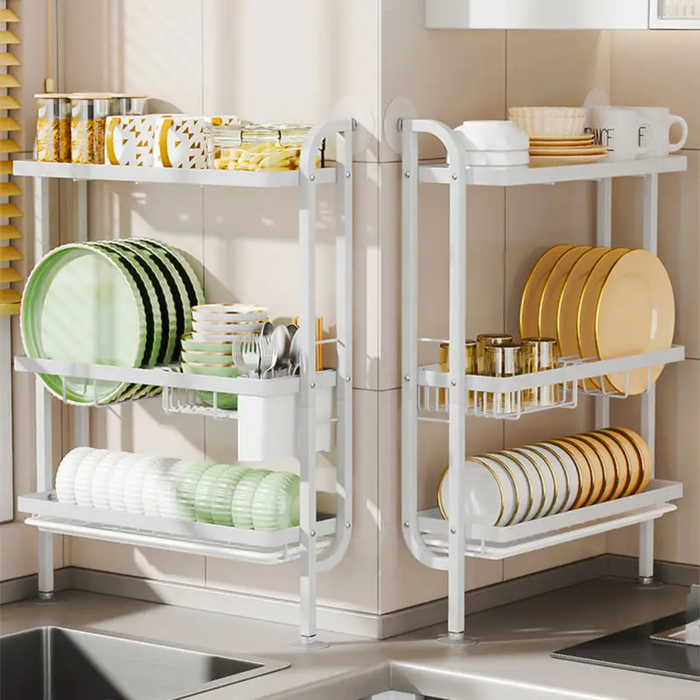 Different Utensils are Arranged in a Kitchen Dish Storage Rack.