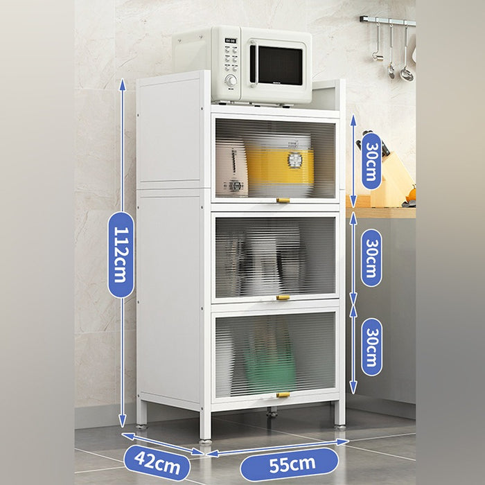 Size Of White Kitchen Pantry Storage Cabinet Cupboard Placed On The Side Of Kitchen With Kitchen Items.
